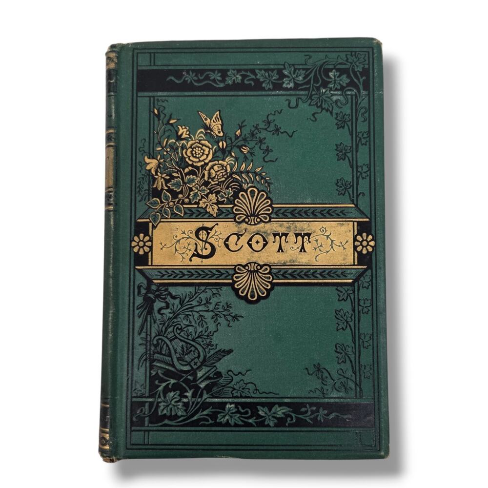 Vintage Victorian Sir Walter Scott Poetry Book Green Gold Embossed Classic Lit